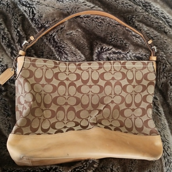 Coach Tan Brown Leather Monogram Tote Bag - Picture 2 of 8
